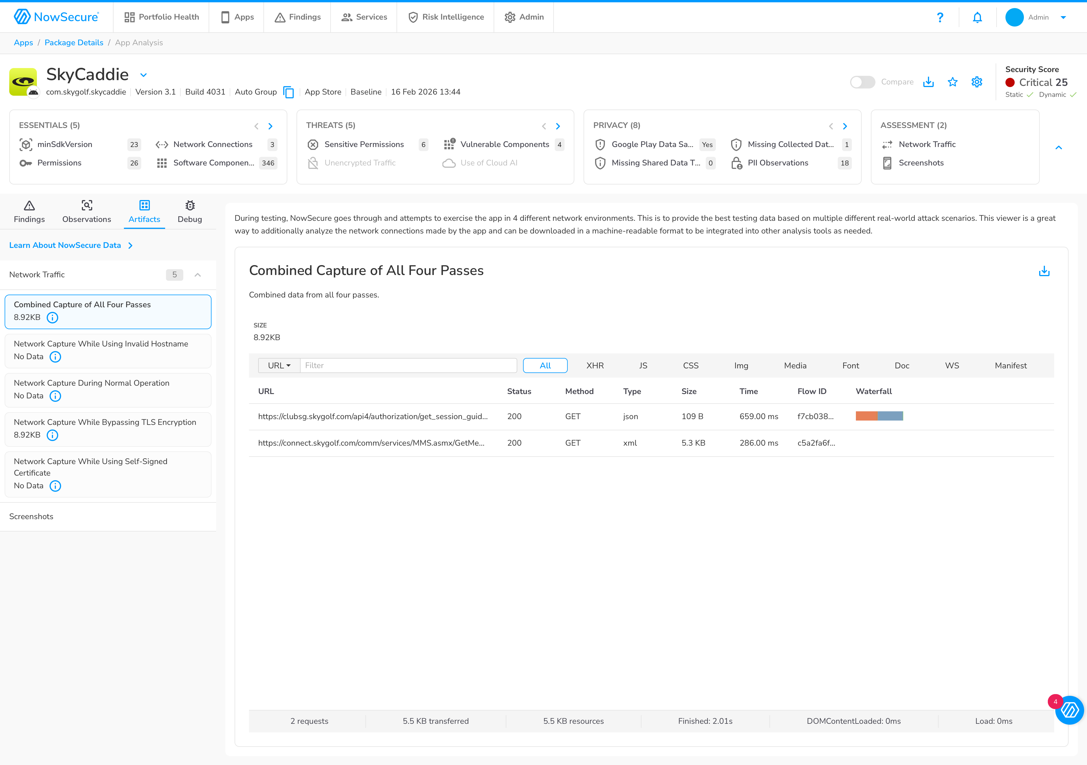 Network traffic from unauthenticated scan showing minimal activity