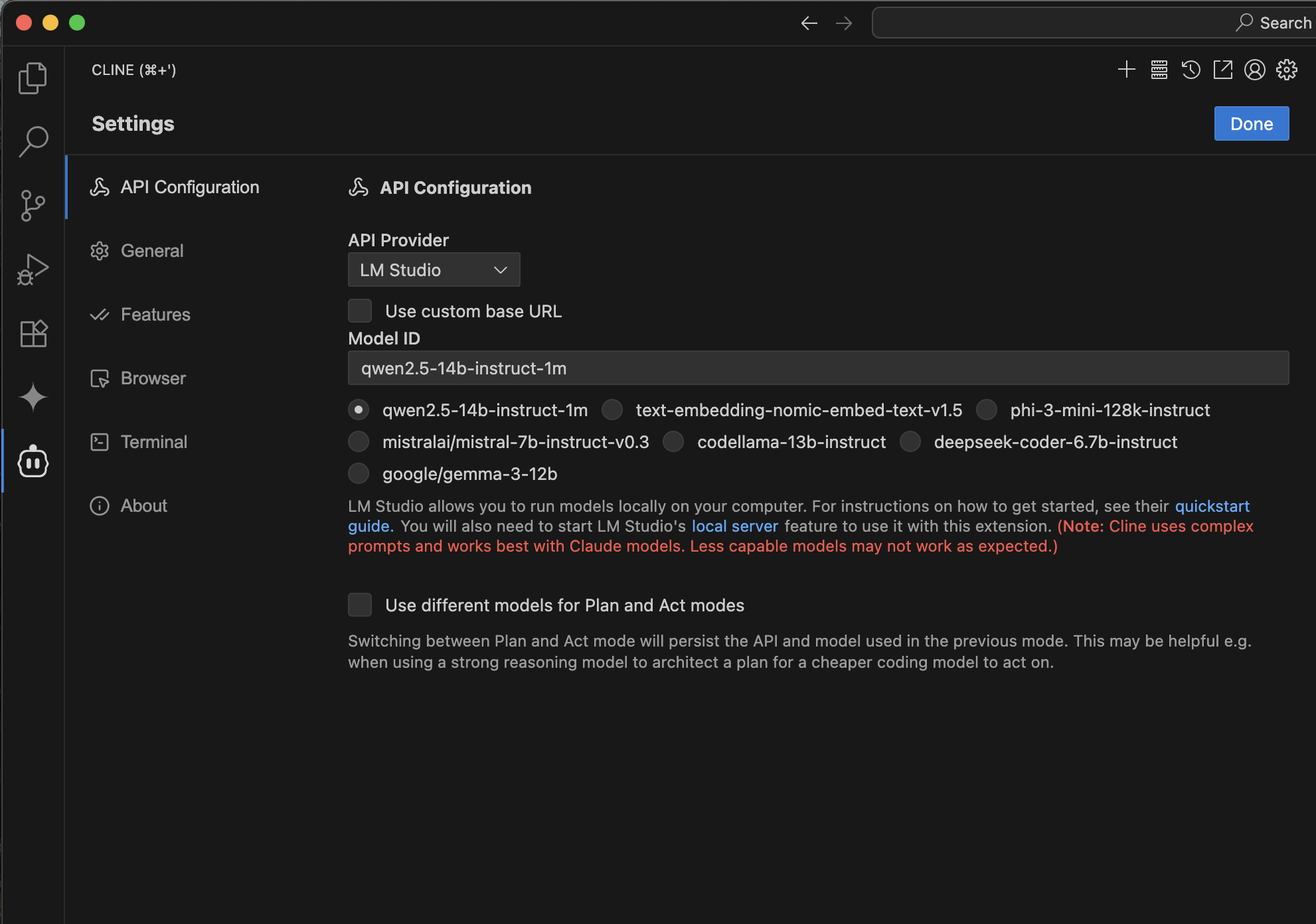 Configure LM Studio in Cline