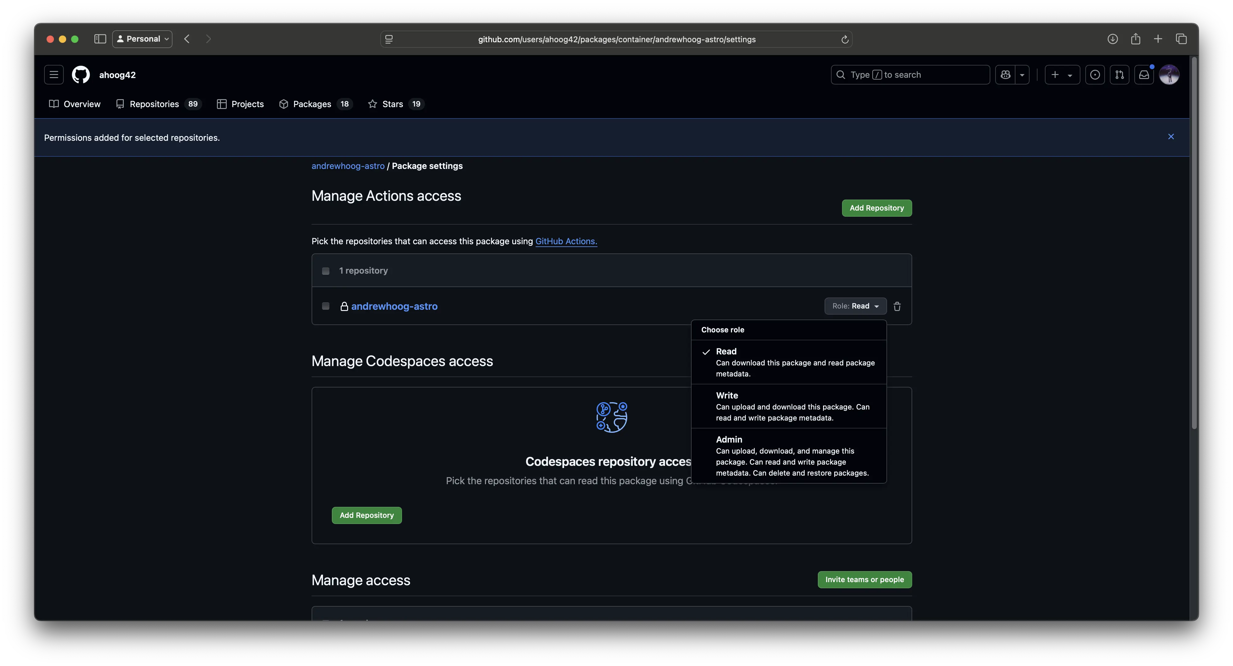 Set write permission