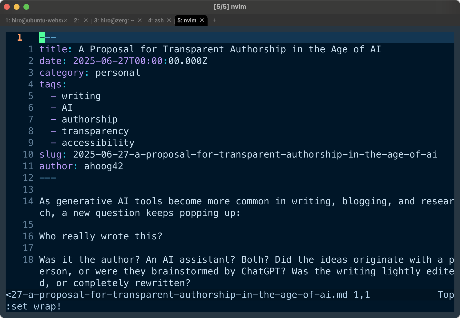 Toggling wrap to true in nvim